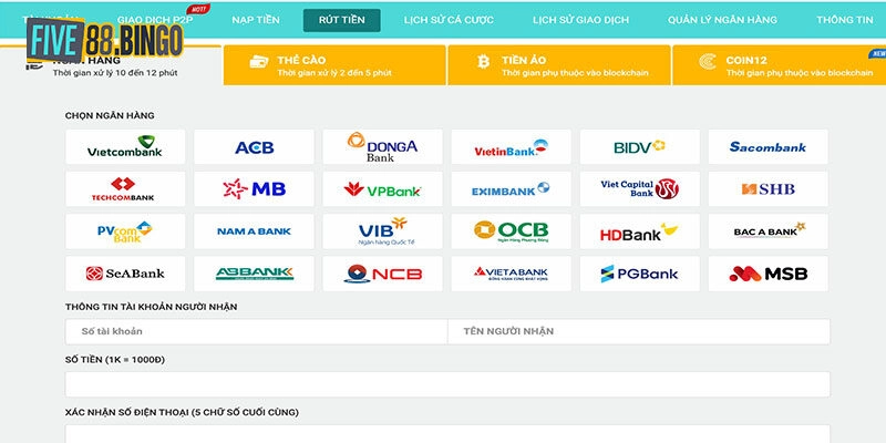 Giới thiệu về quy trình rút tiền Five88